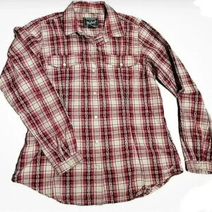 Woolrich Women’s Western RED Plaid Long Sleeve PEARL Snap Buttons Medium